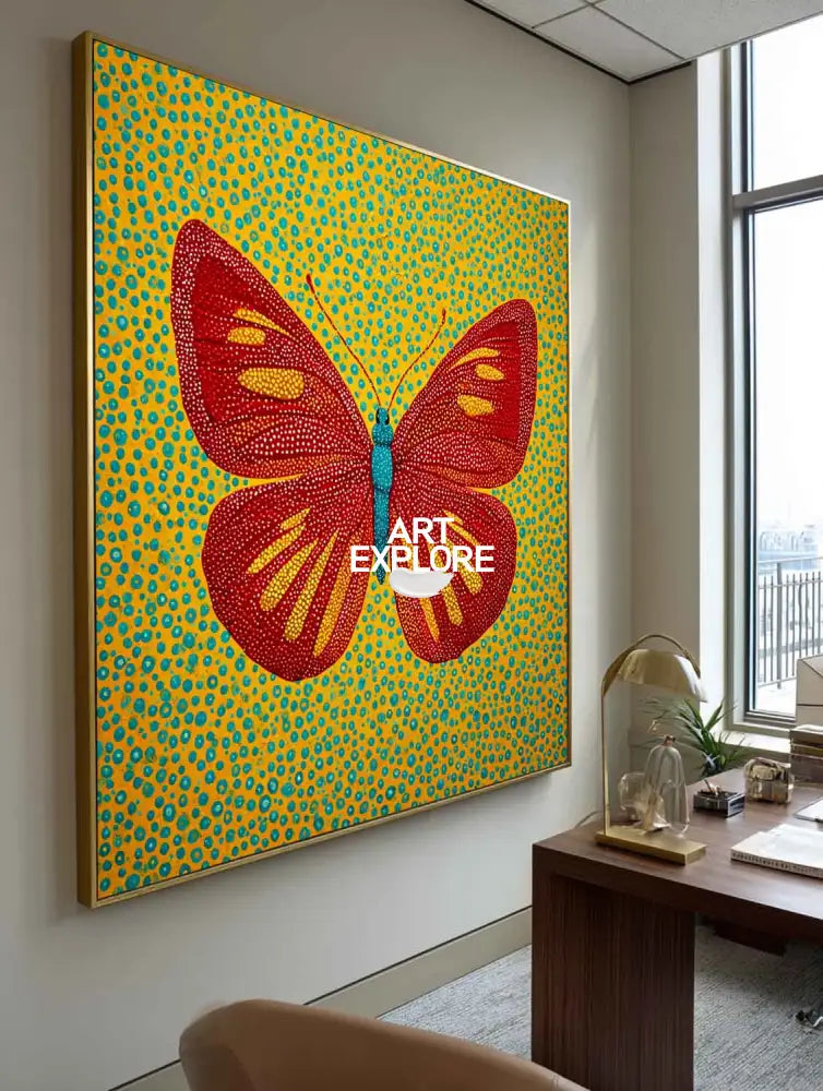 Dot Art Butterfly Painting Vibrant Red