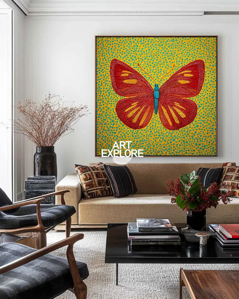 Dot Art Butterfly Painting Vibrant Red