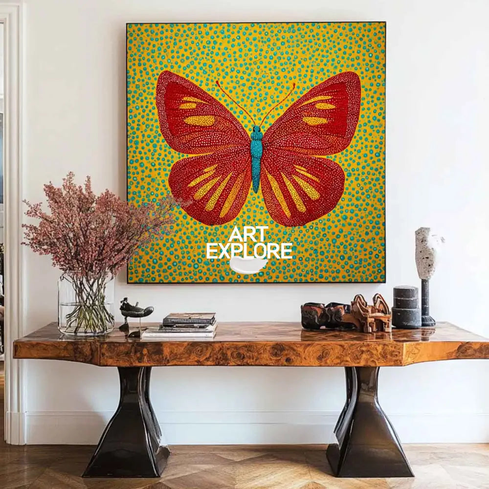 Dot Art Butterfly Painting Vibrant Red