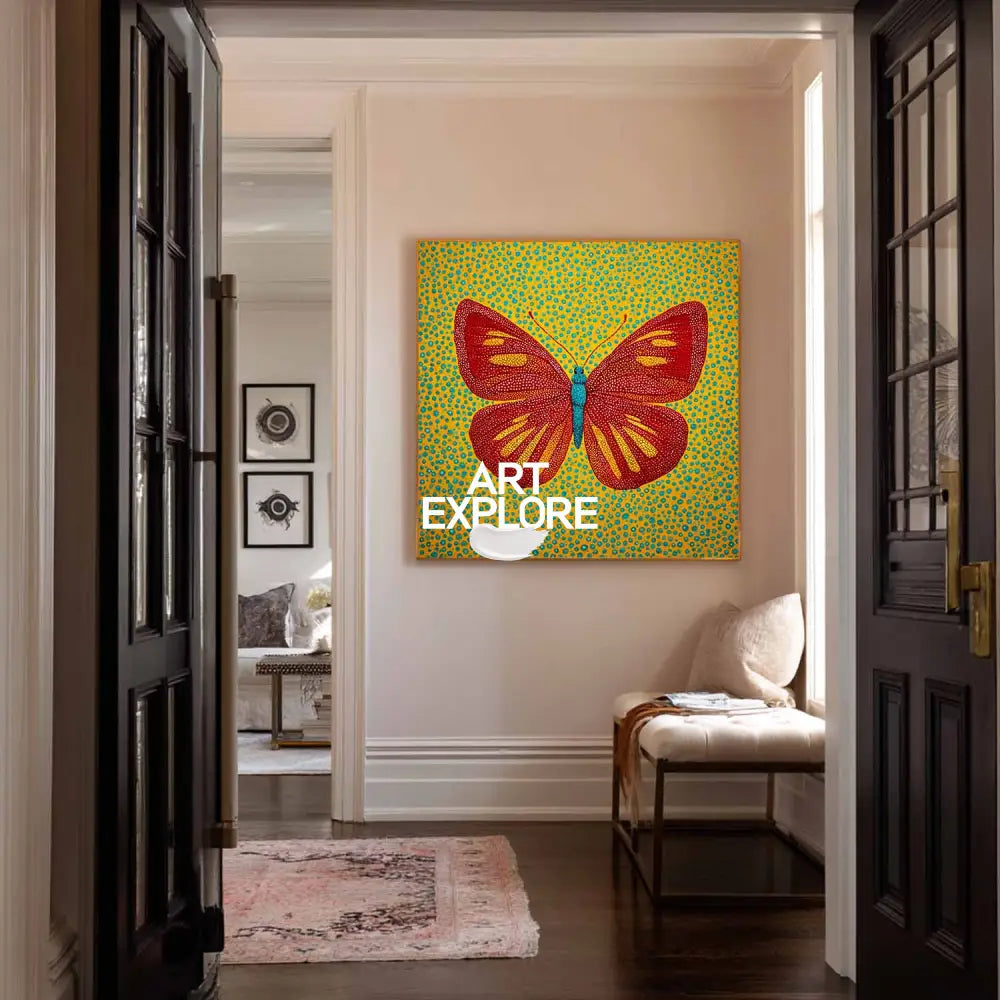 Dot Art Butterfly Painting Vibrant Red
