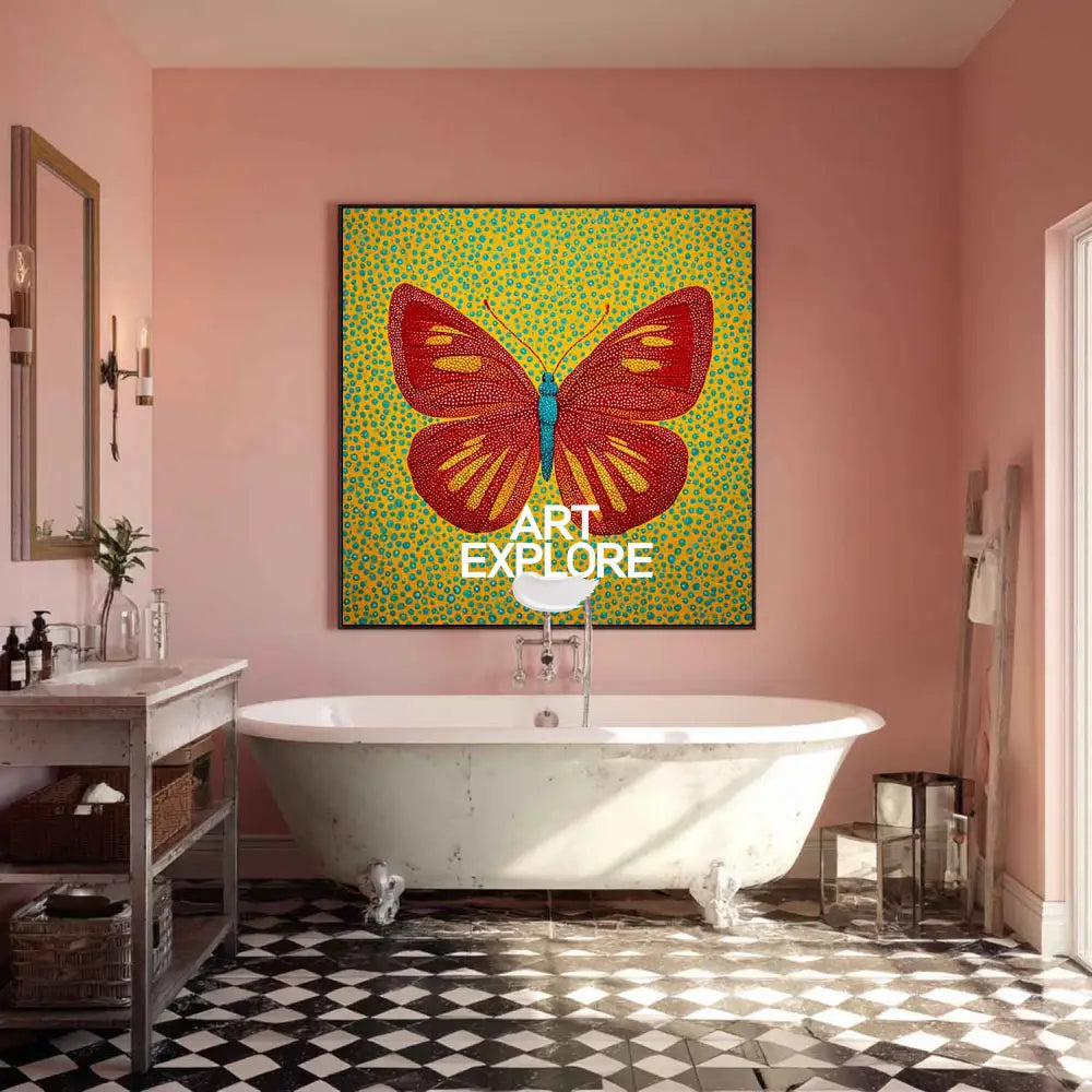 Dot Art Butterfly Painting Vibrant Red