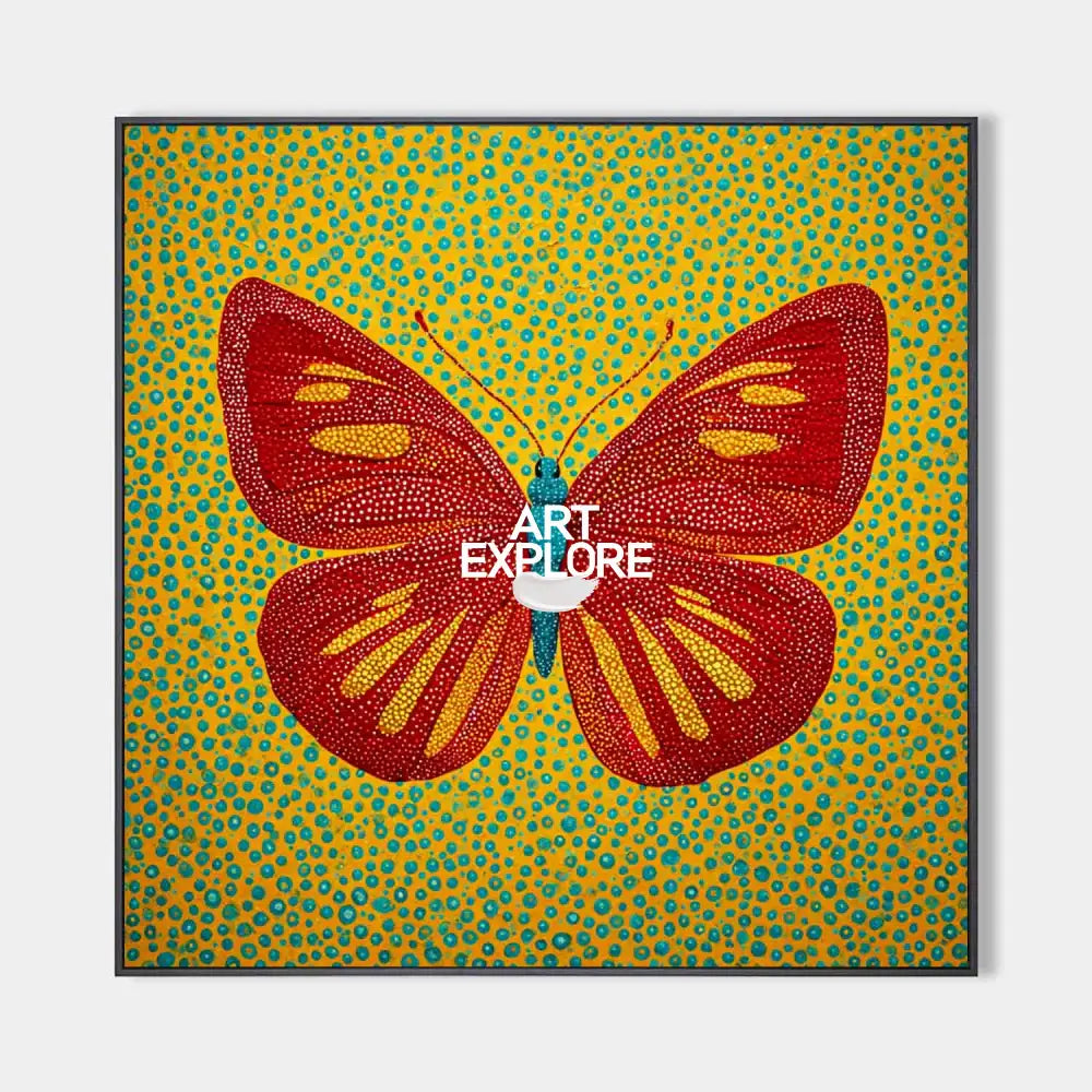 Dot Art Butterfly Painting Vibrant Red