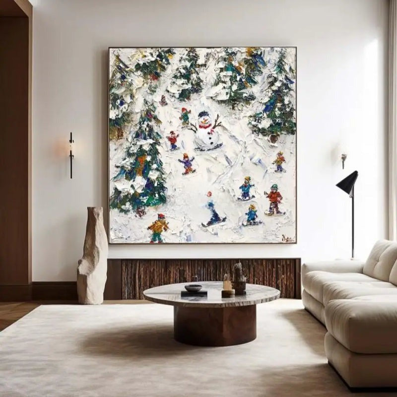 Winter Ski Resort Landscape Painting