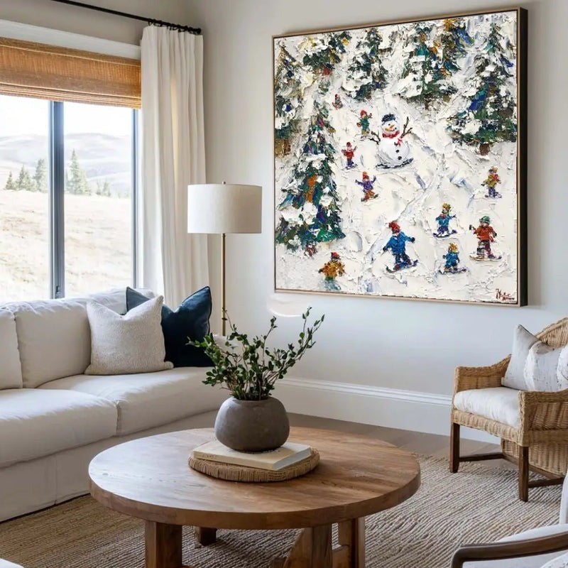 Winter Ski Resort Landscape Painting