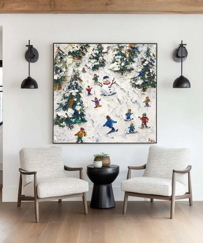 Winter Ski Resort Landscape Painting