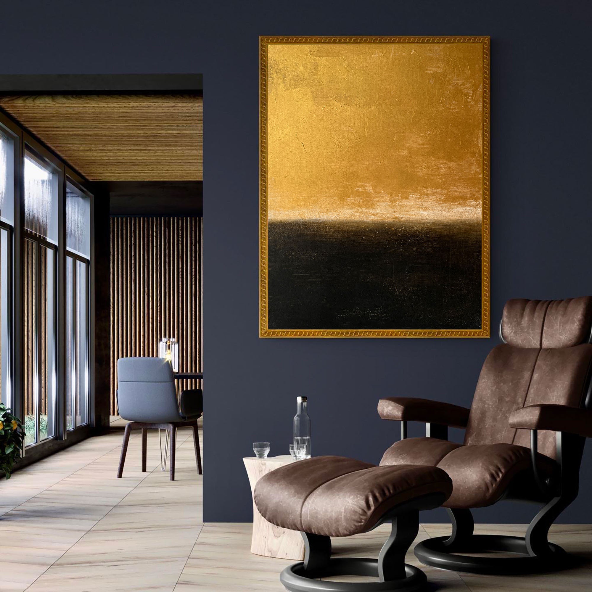 Luxury Gold Black Abstract Linen Painting