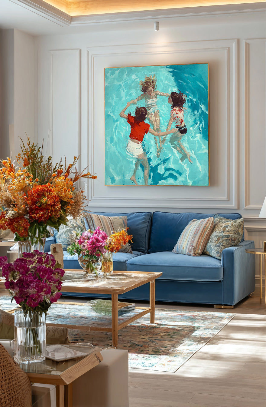 Wall Art People Joyful Carefree Summer Pool