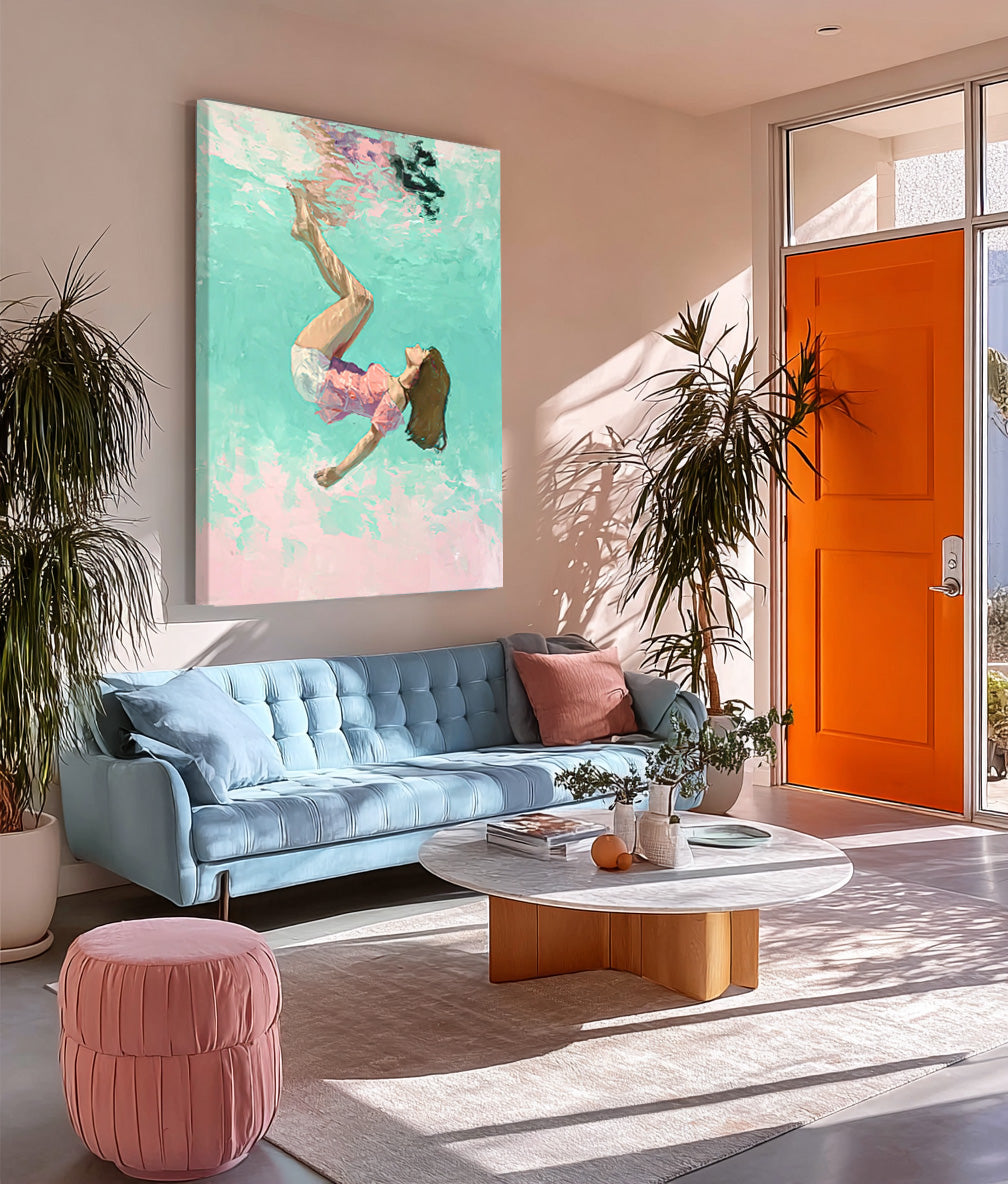 Wall Art People Retro Pastel Color Block Underwater