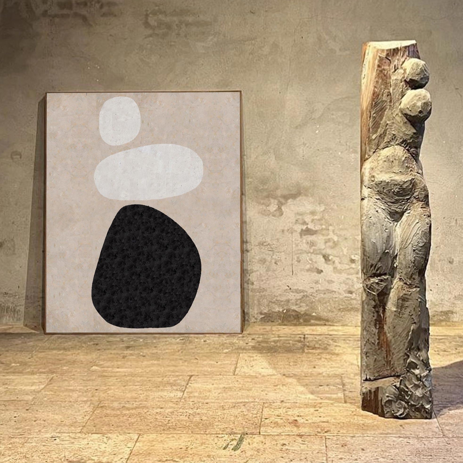 Stone‑Shaped Silhouette Abstract Hand‑Painted Matte Textured Artwork
