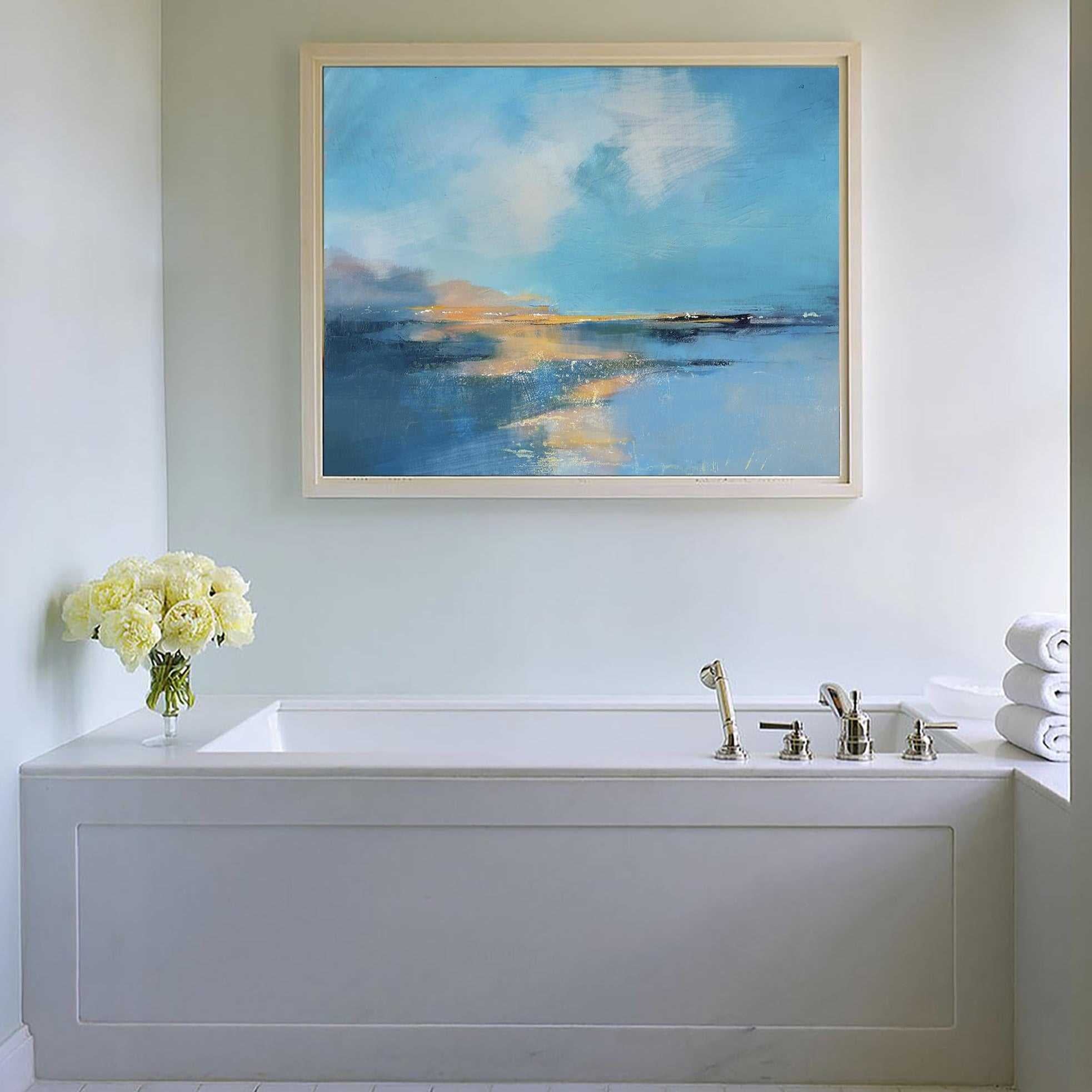 Impressionist Seascape Abstract Hand‑Painted Shimmering Gold Textured Artwork