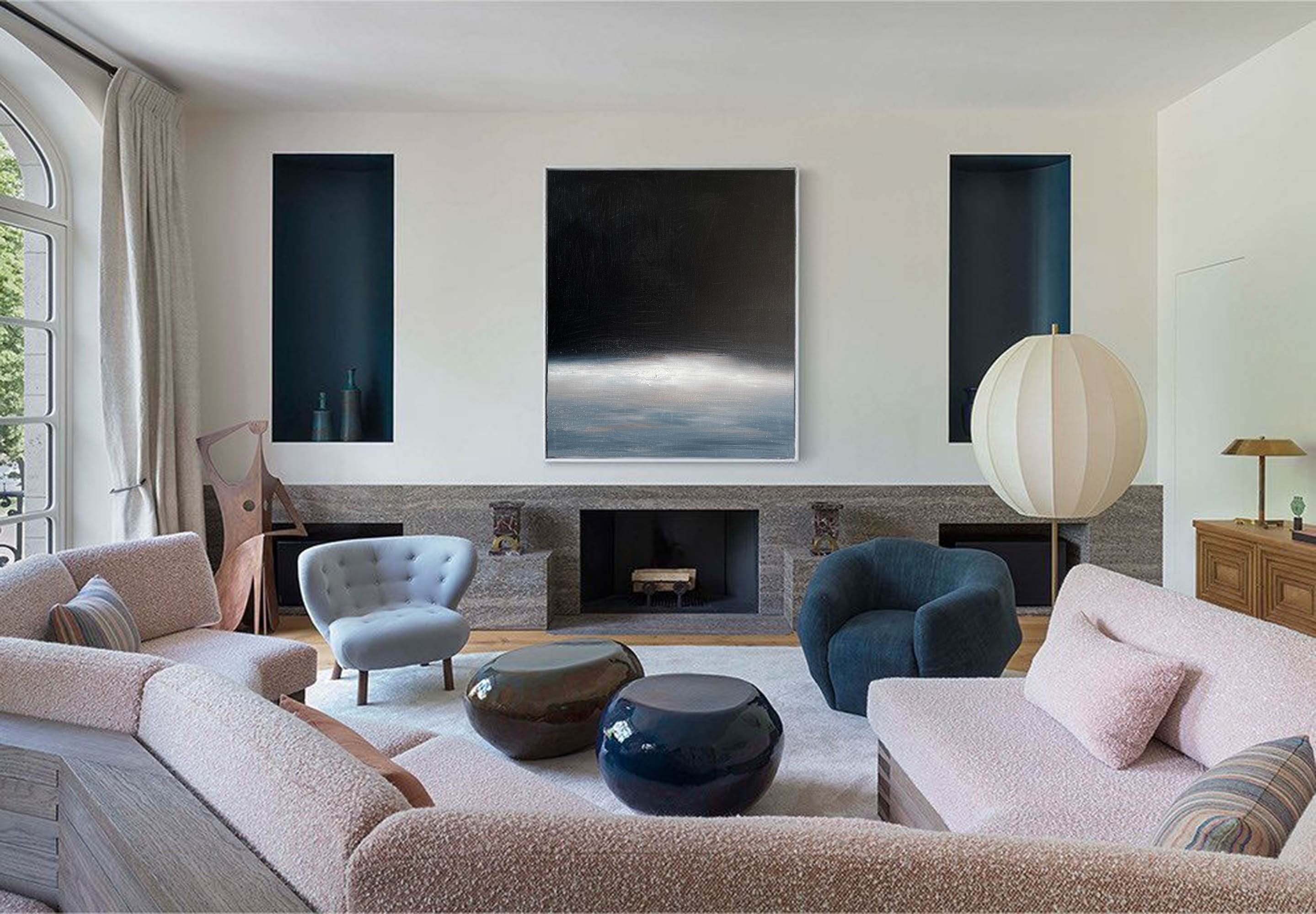 Dark Misty Ocean Horizon Abstract Linen Canvas Wall Decoration