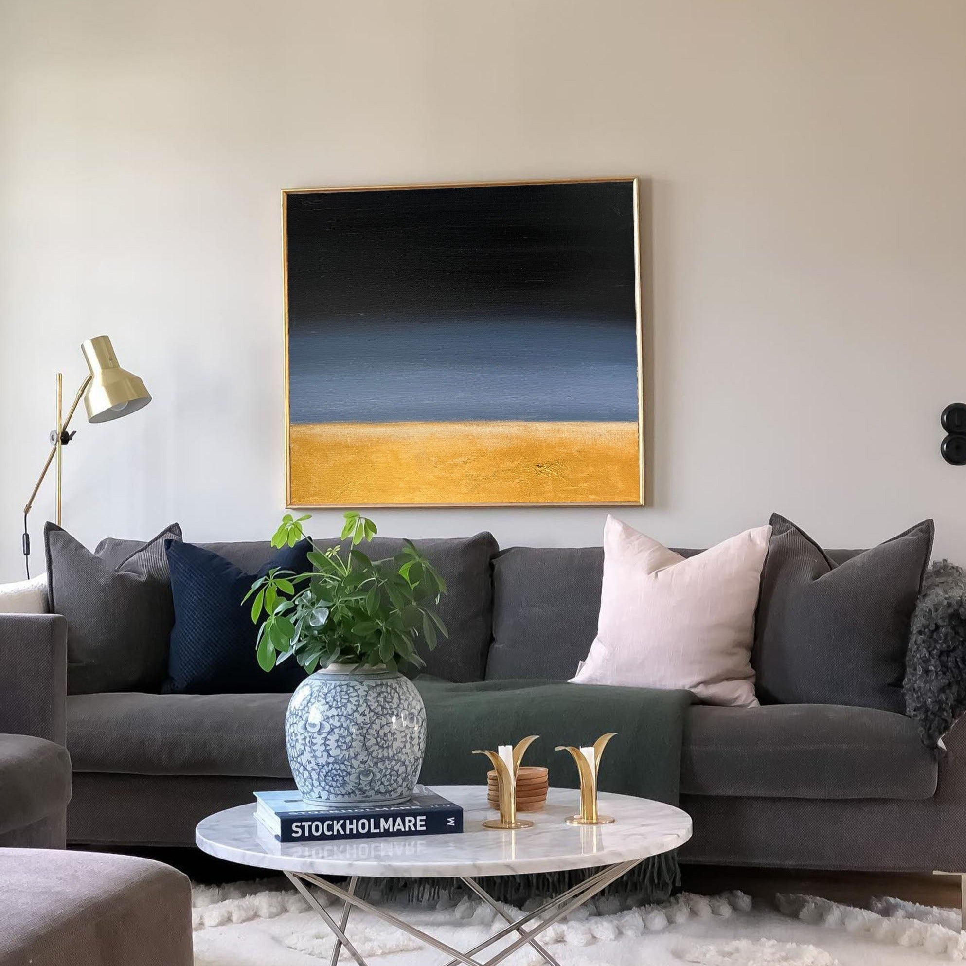 Two‑Tone Horizon Minimal Abstract Unstretched Linen Canvas Wall Art
