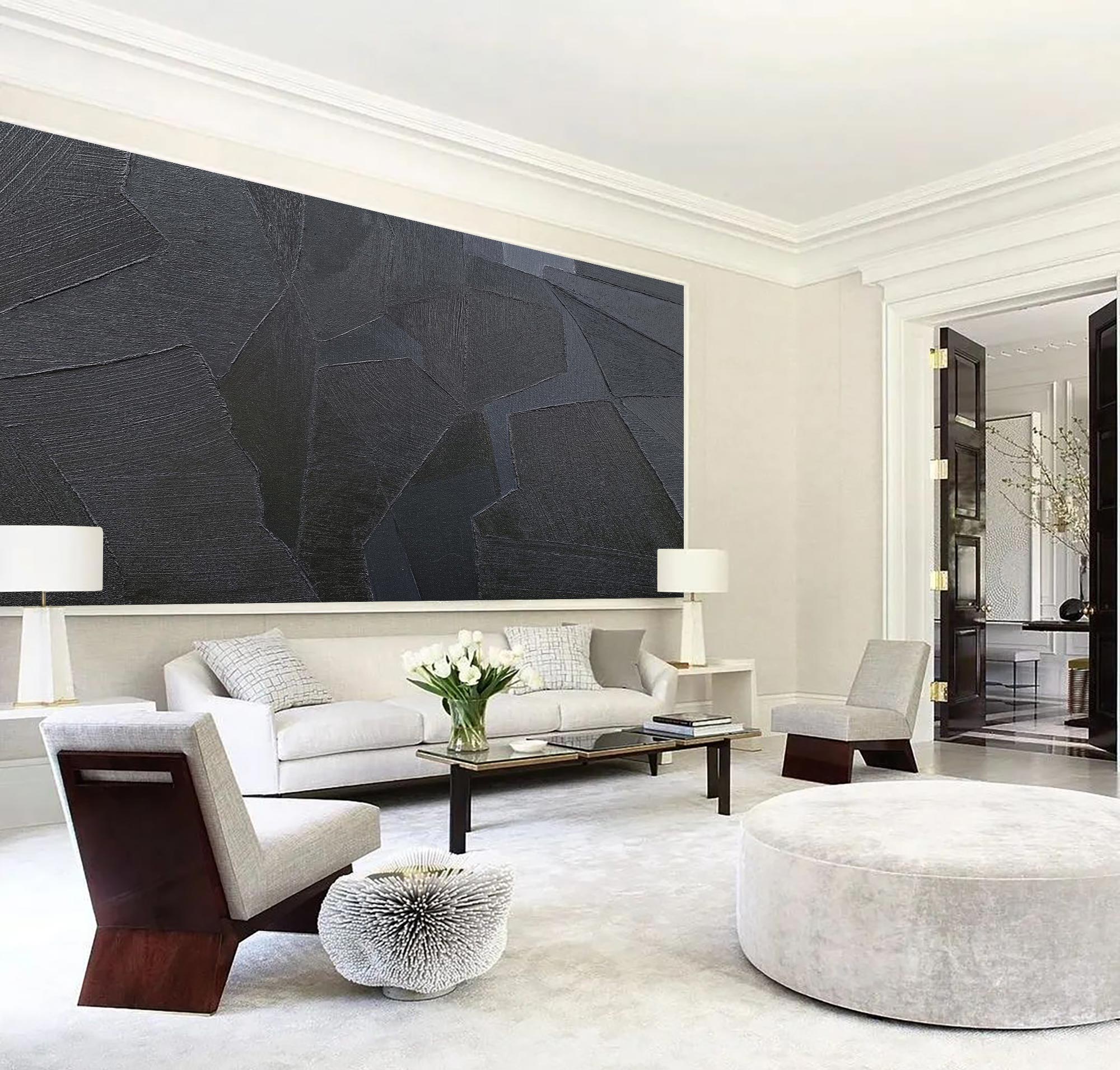 Dark Grey Geometric Textured Canvas Art