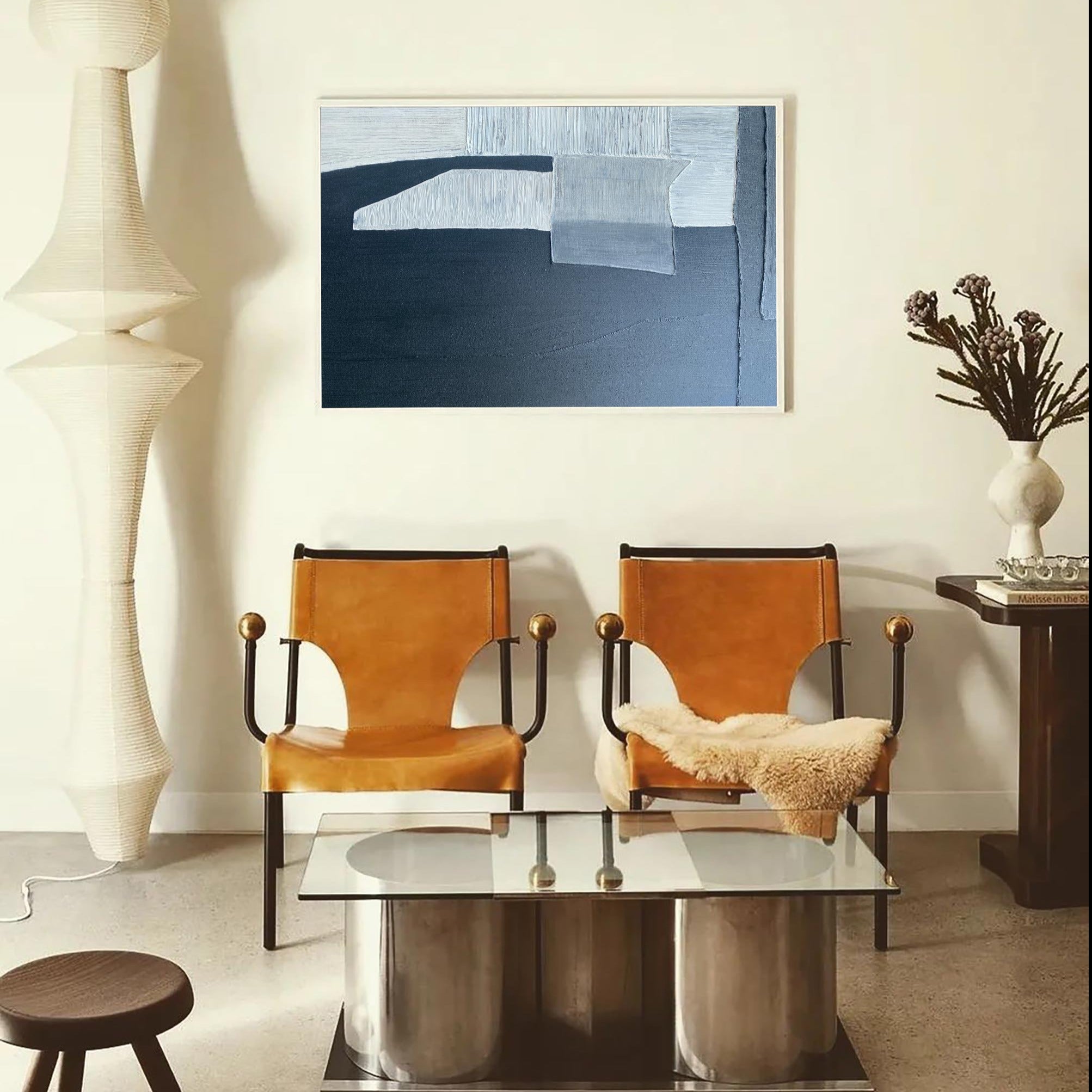 Minimalist Blue White Geometric Abstract Paintin