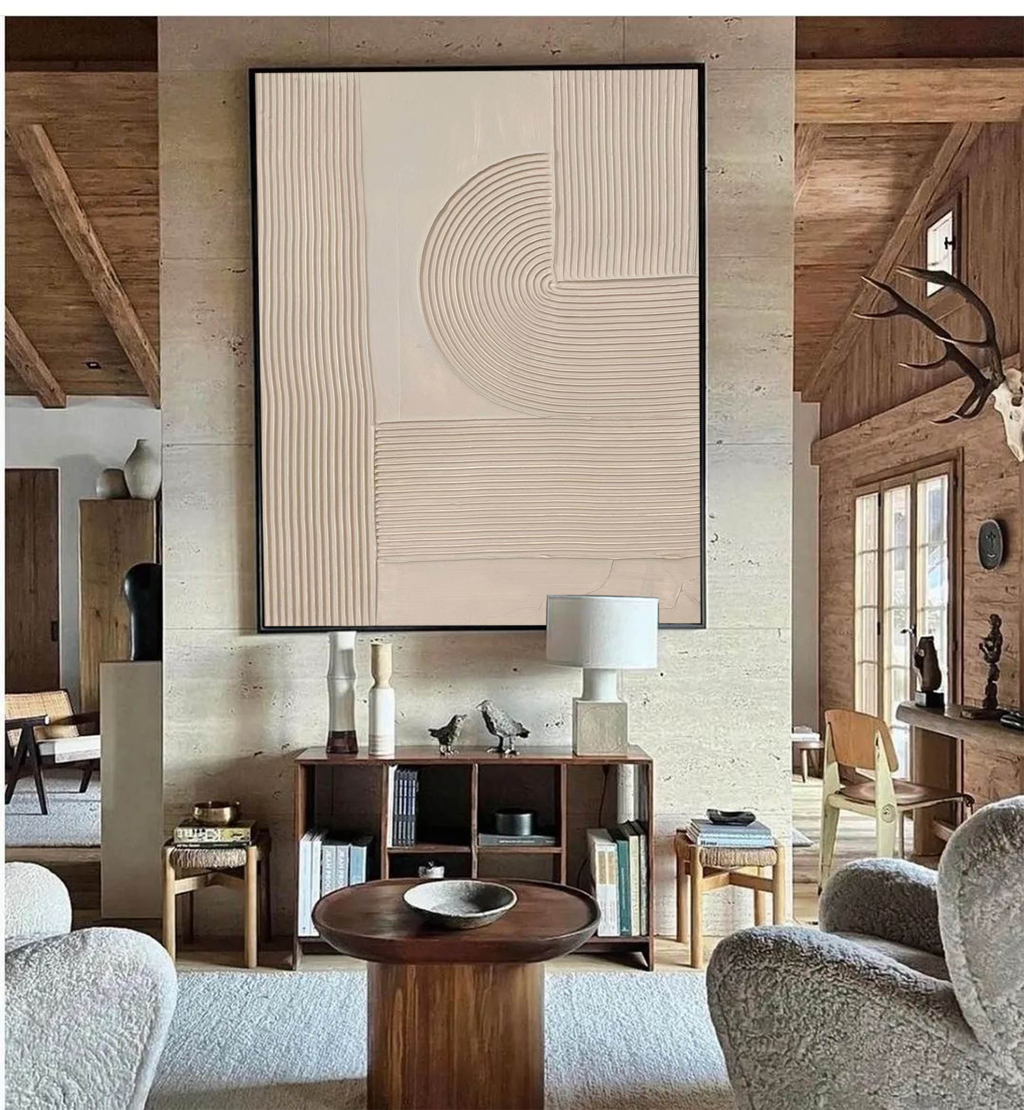 Modern Beige Linear Geometric Abstract Wall Art