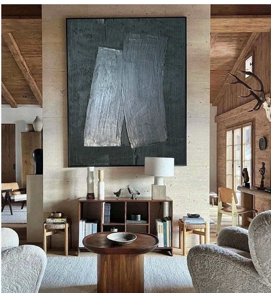 Wall Art Black Grey Geometric Rectangles Abstract Minimalist Texture Living Room | Neutralighting