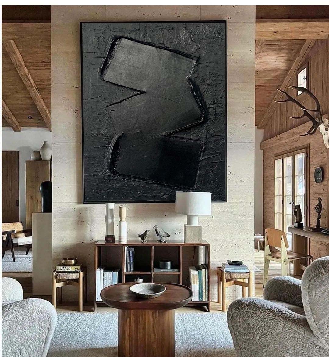 Wall Art Abstract Black Textured Painting