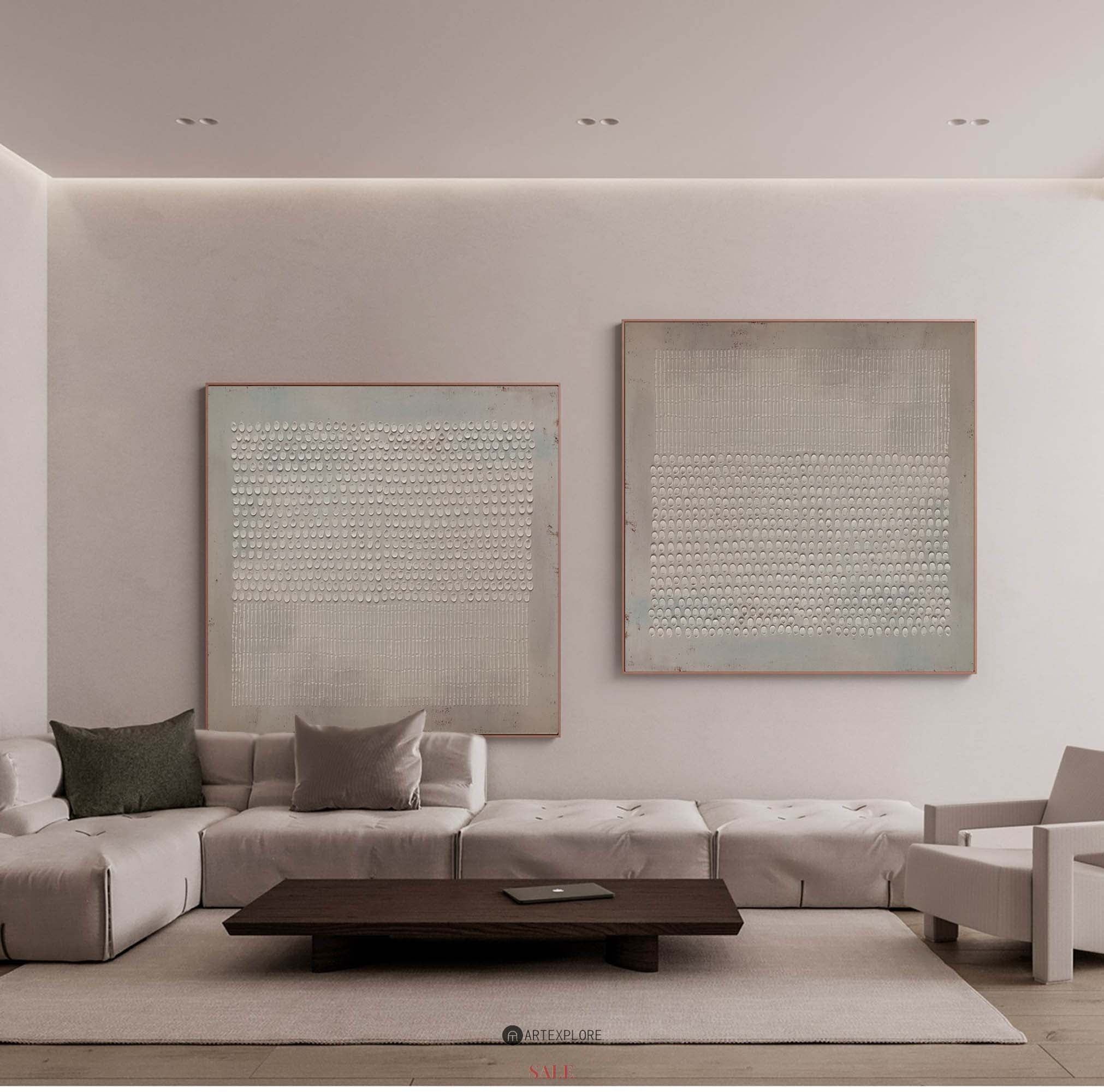 Set of 2 Abstract Beige Minimalist Art