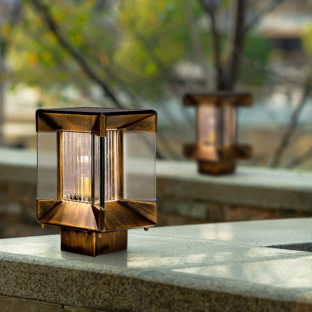 Ray Modern Rectangular Metal Glass Outdoor Lamp, Black/Black-Gold - Neutralighting