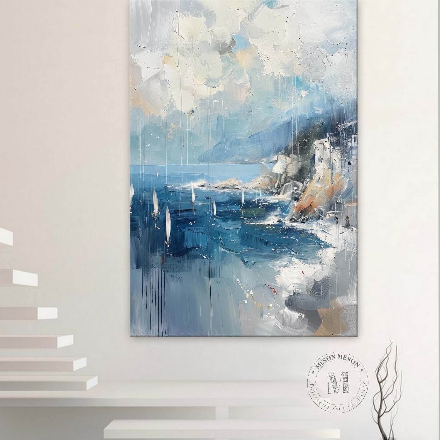 Wall Art Coastal Sailboats Rainy Seascape