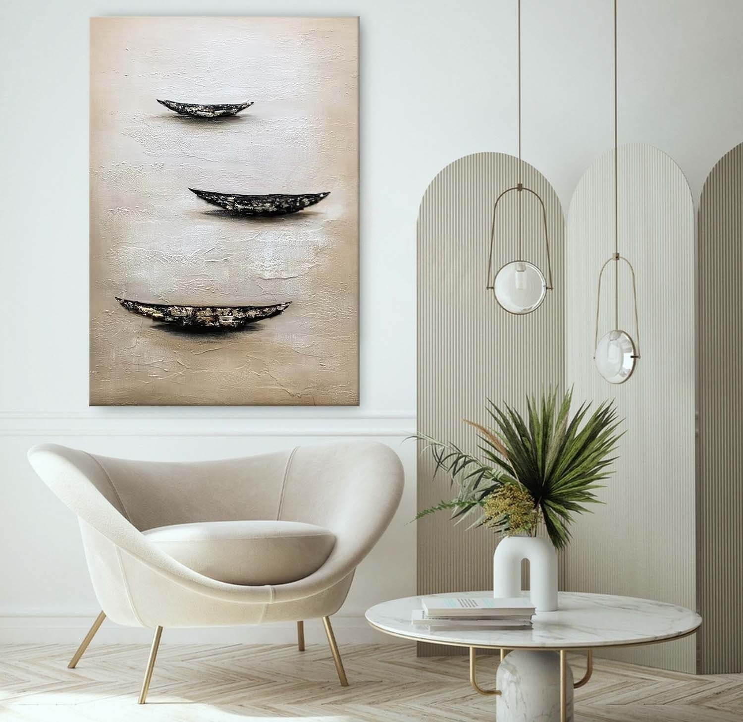 Wall Art Minimalist Boat Trio Serene Seascape