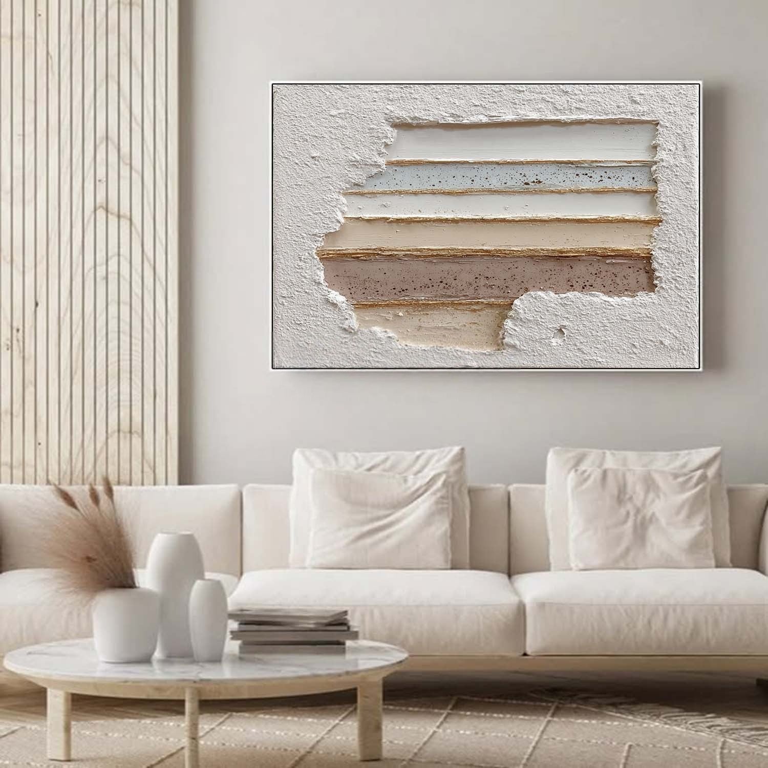 Wall Art Panoramic Textured Abstract Layered Scene Soft Neutral