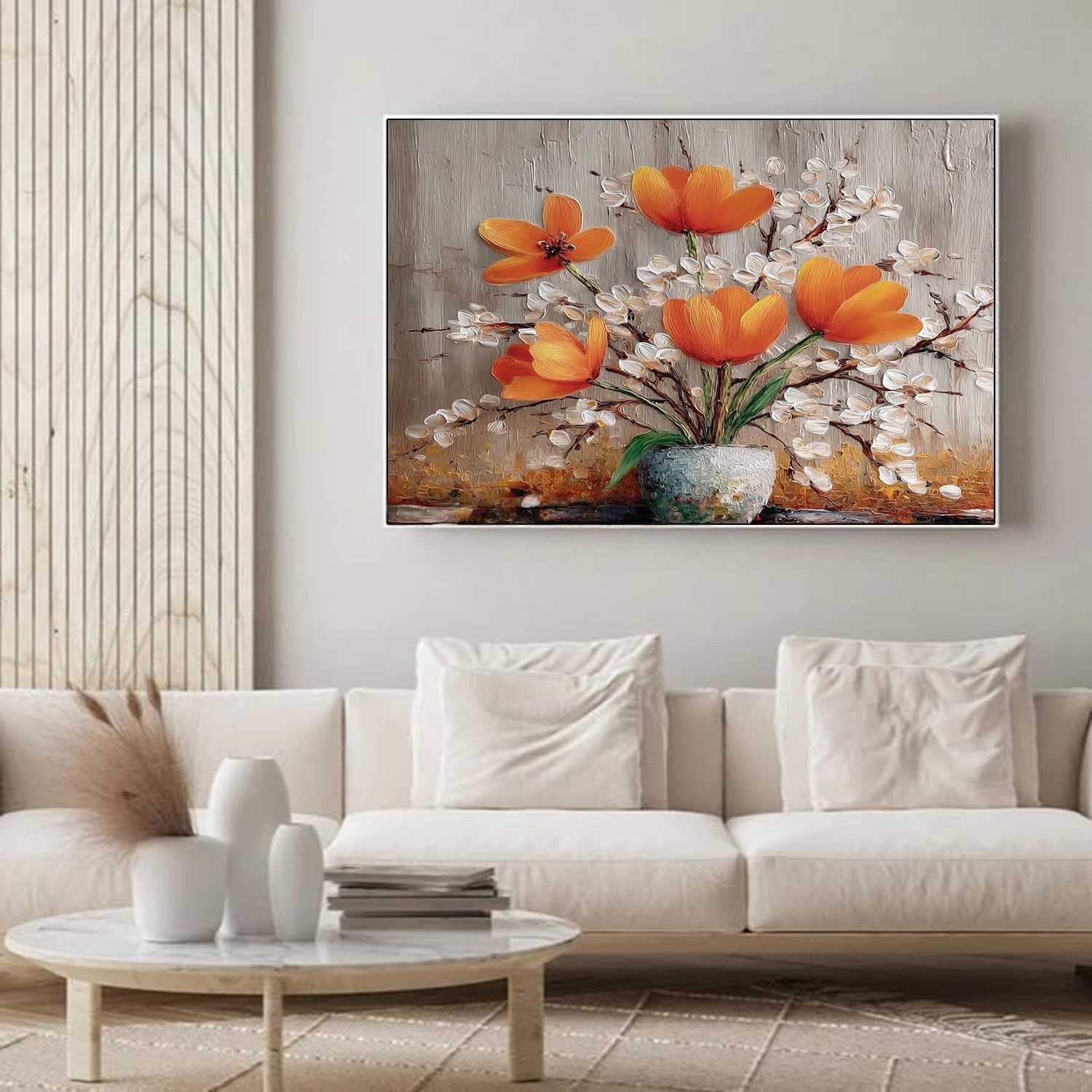 Wall Art Orange Tulip White Blossom Still Life