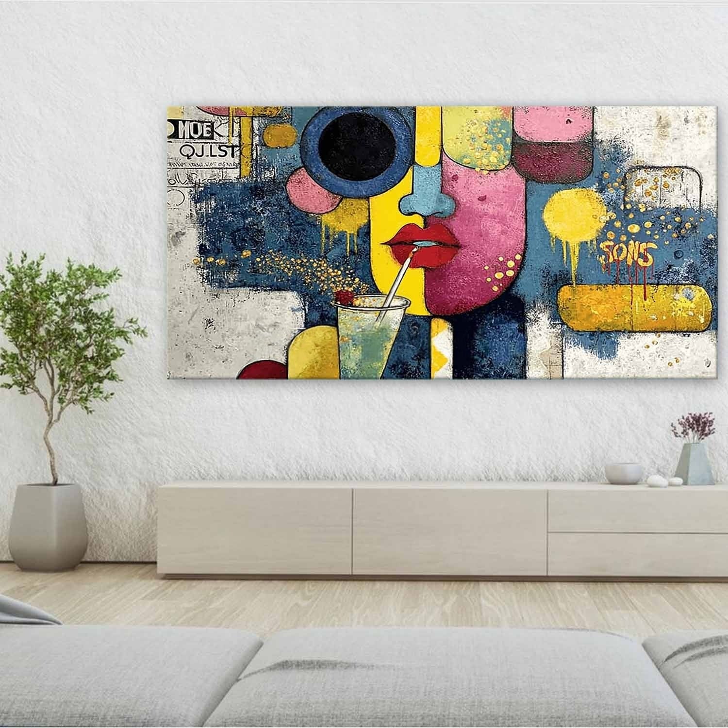 Pop Art Abstract Face & Cocktail Painting