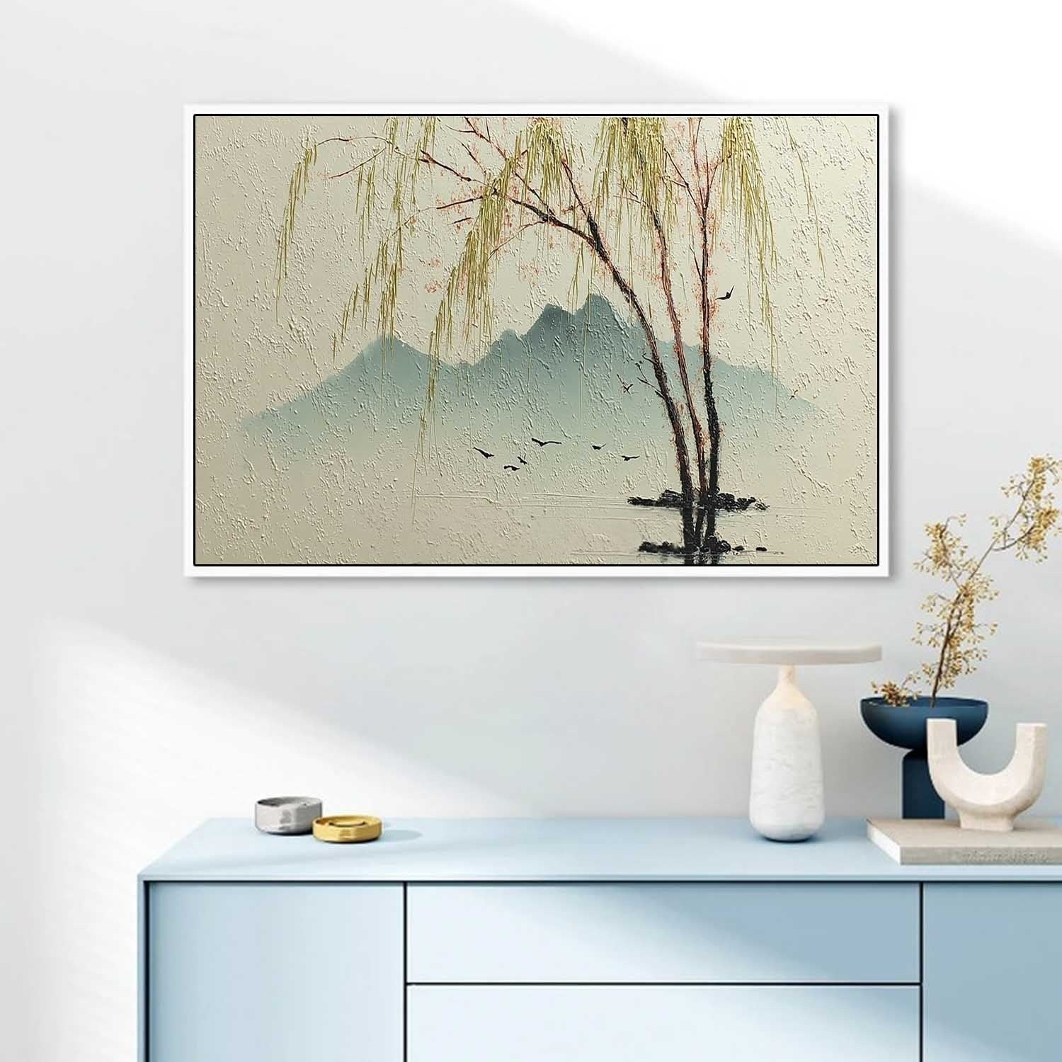 Wall Art Chinese Willow Mountain Landscape