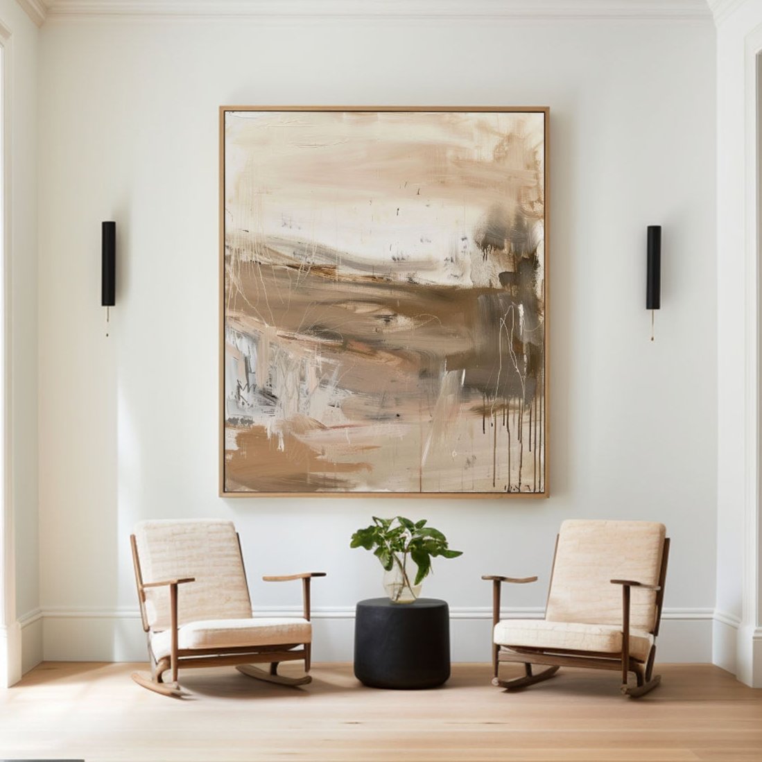 Neutral Beige Brown Vertical Abstract Art
