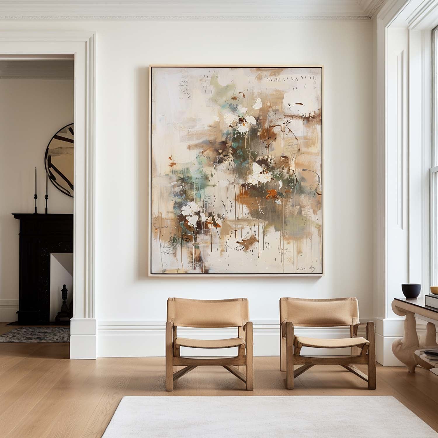 Wall Art Beige Floral Abstract Textured Canvas Living Room | Neutralighting