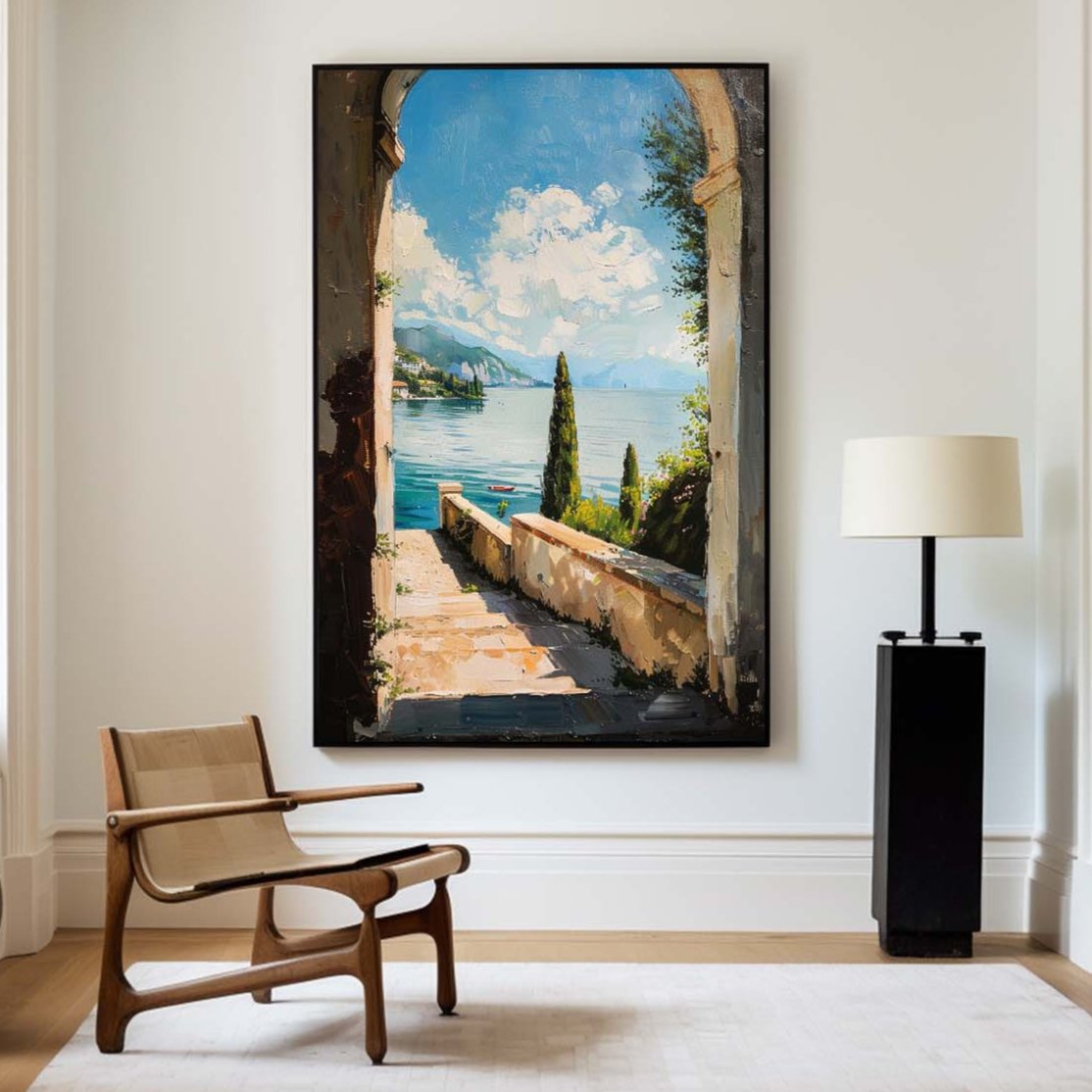 Theo Mediterranean Arch Lake Canvas Art
