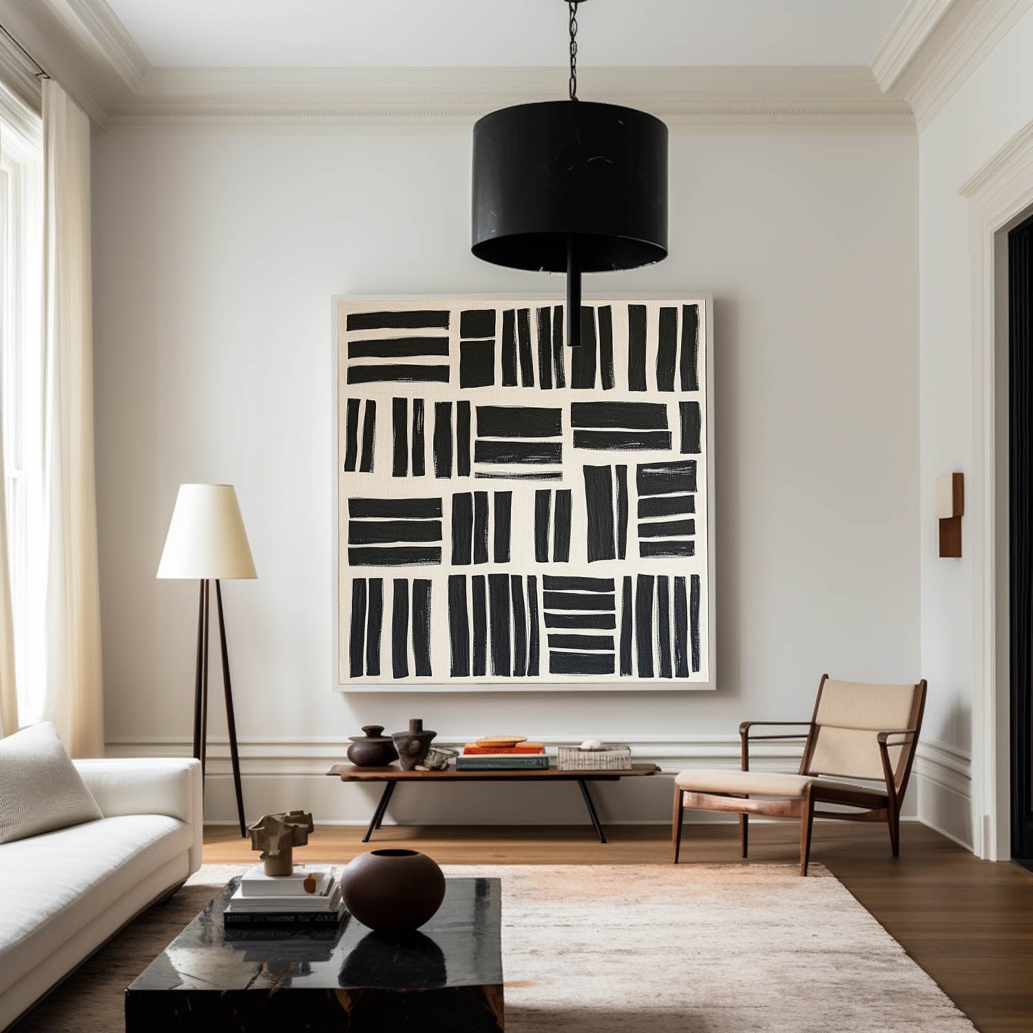 Black Beige Brush Block Abstract Canvas Art