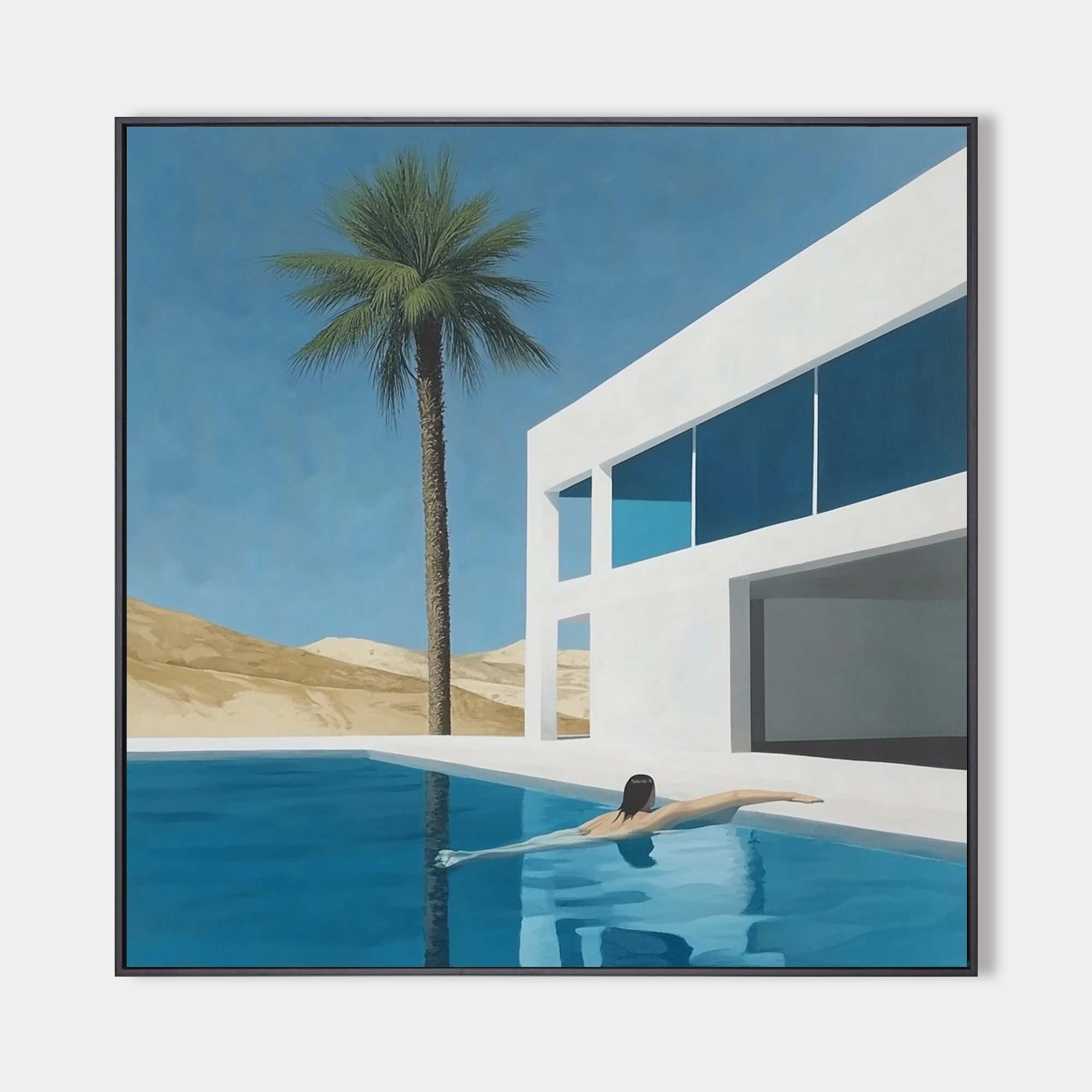 Modern Pool House Palm Canvas Wall Art