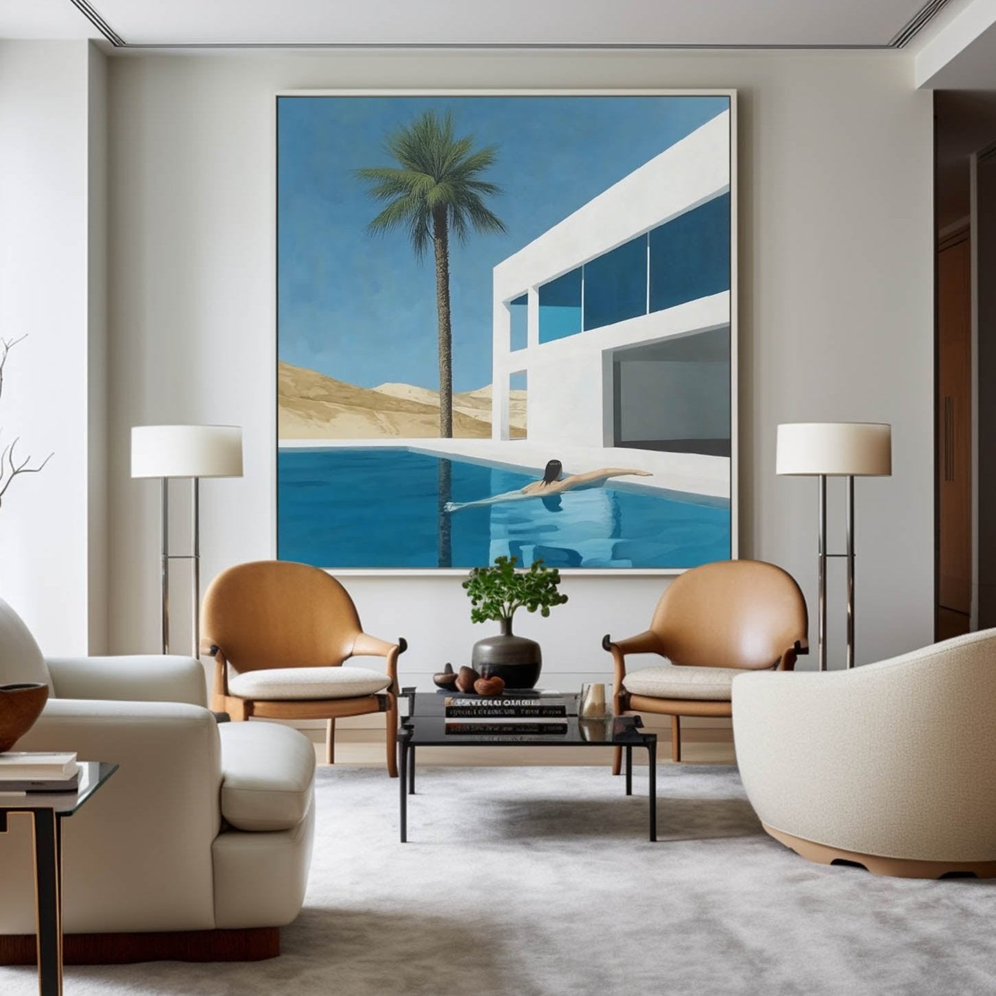 Modern Pool House Palm Canvas Wall Art