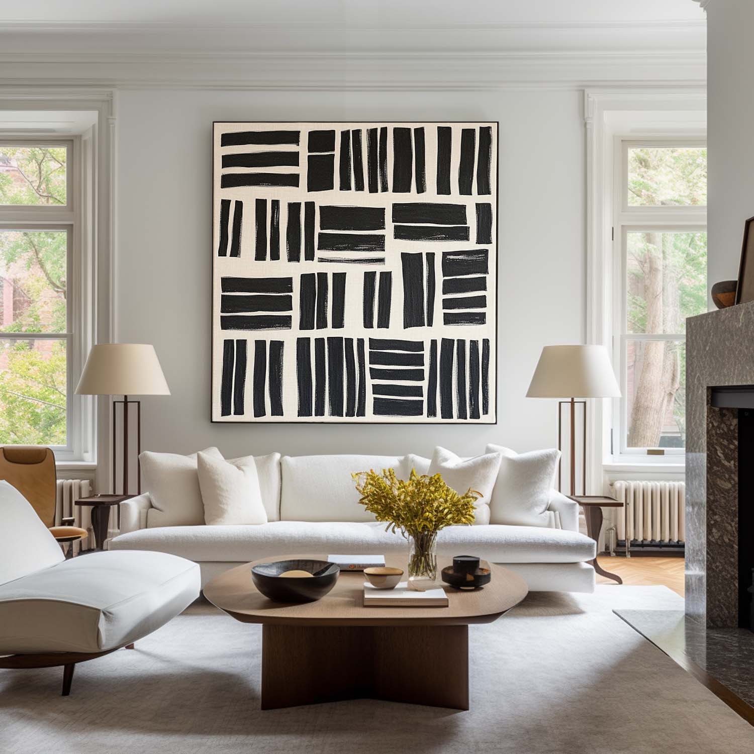 Black Beige Brush Block Abstract Canvas Art