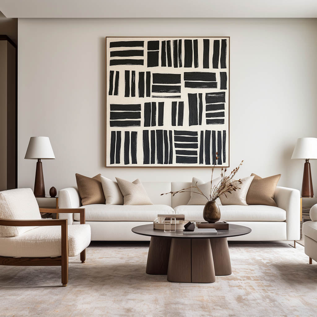 Black Beige Brush Block Abstract Canvas Art