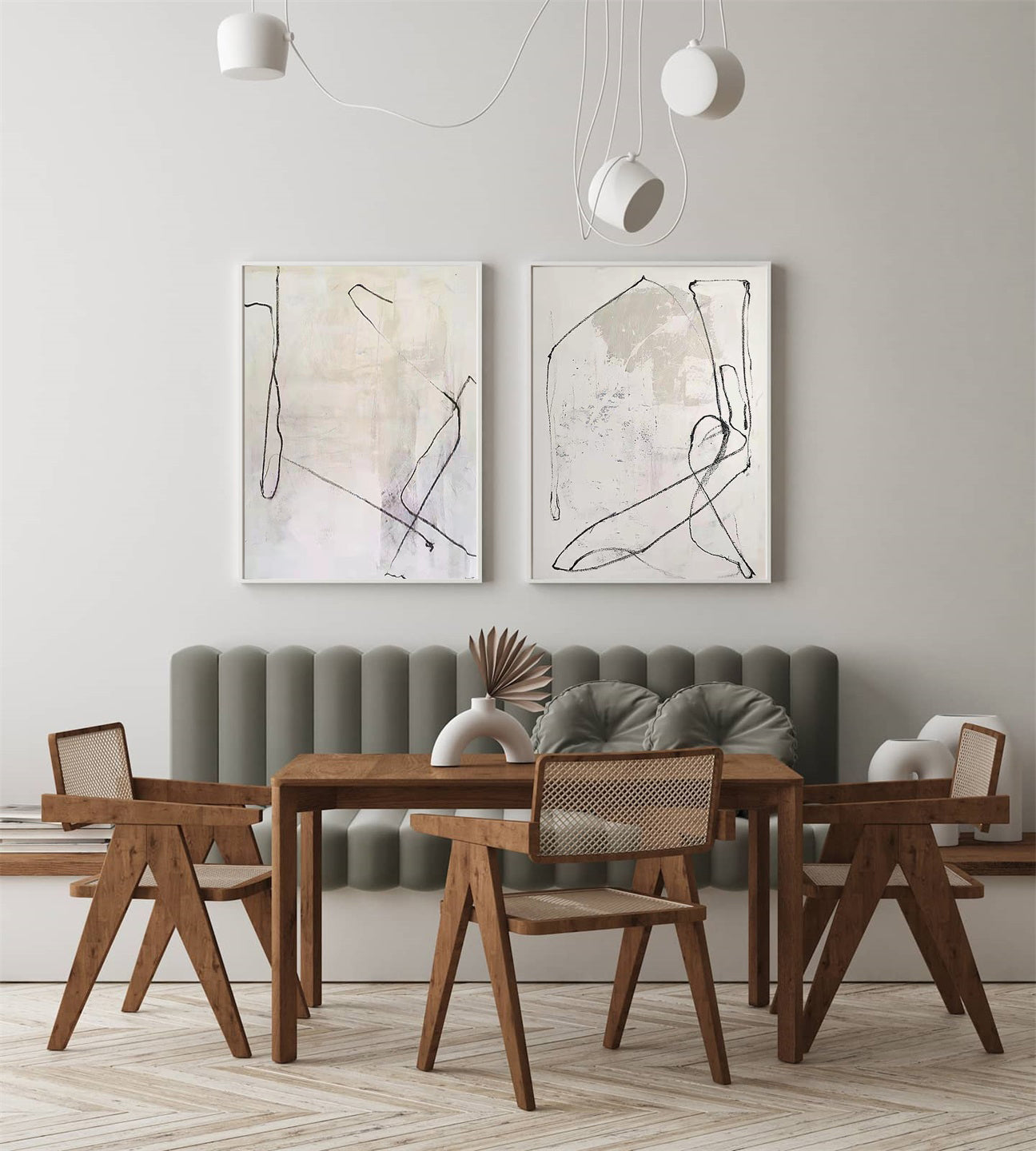Minimalist Neutral Line Drawing Diptych Wall Art