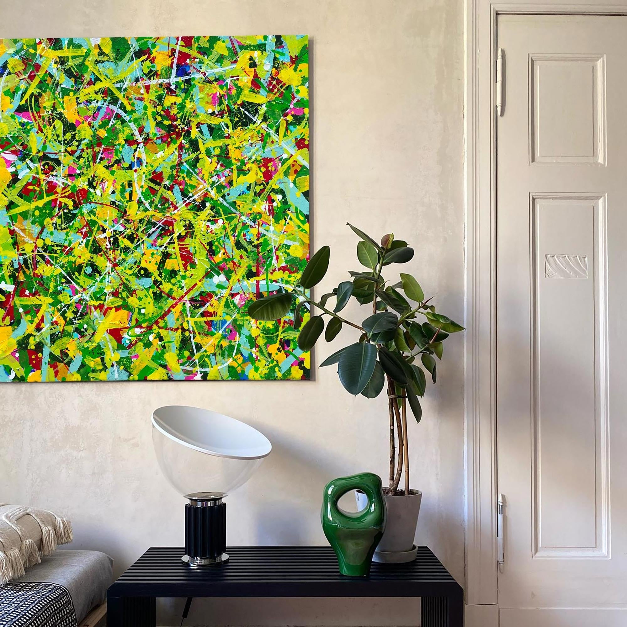 Vibrant Abstract Green Yellow Red Blue Canvas