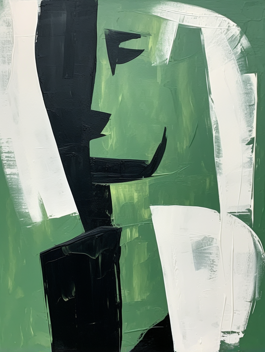 Wall Art Sage Green Black Abstract Face