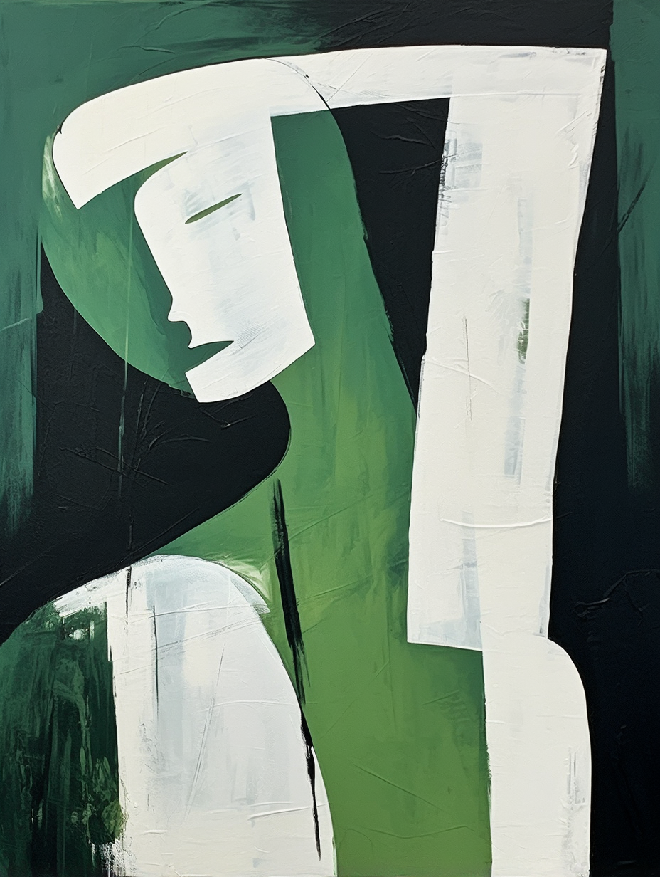 Wall Art Green Black Abstract Face Profile Plaster