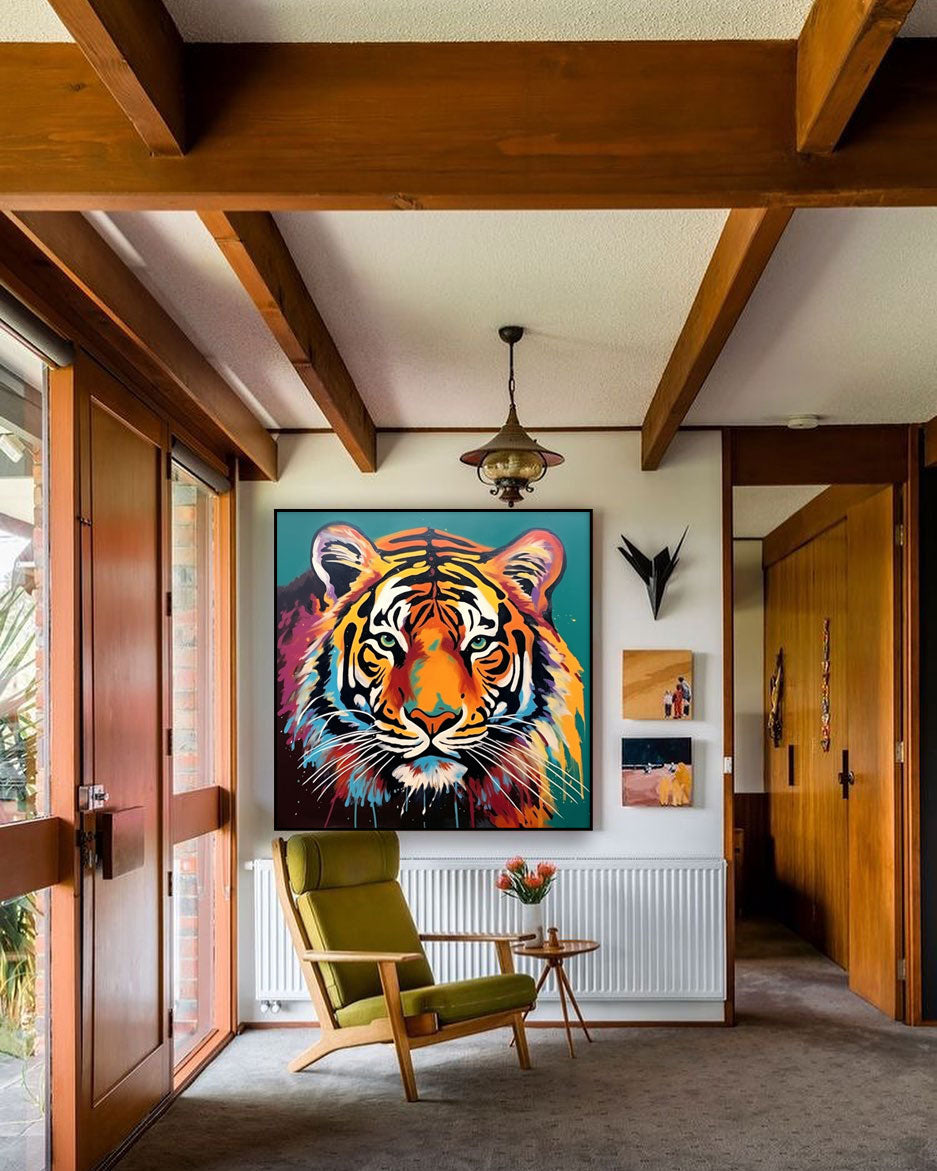 Vivid Splash‑Paint Tiger Wall Art