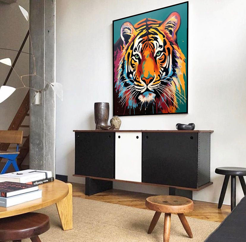 Vivid Splash‑Paint Tiger Wall Art