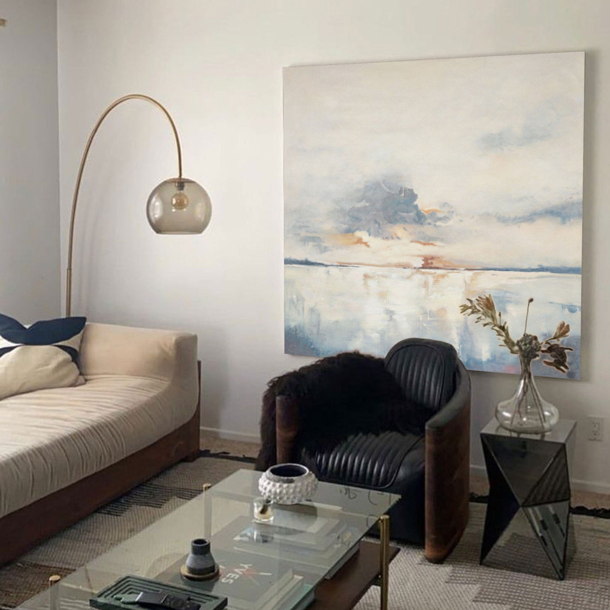 Serene Blue Coastal Horizon Abstract Wall Art