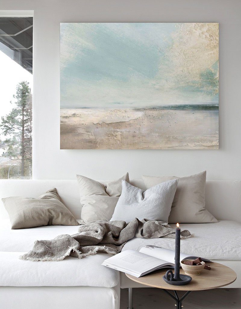 Soft Coastal Blue Beige Seascape Textured Wall Art