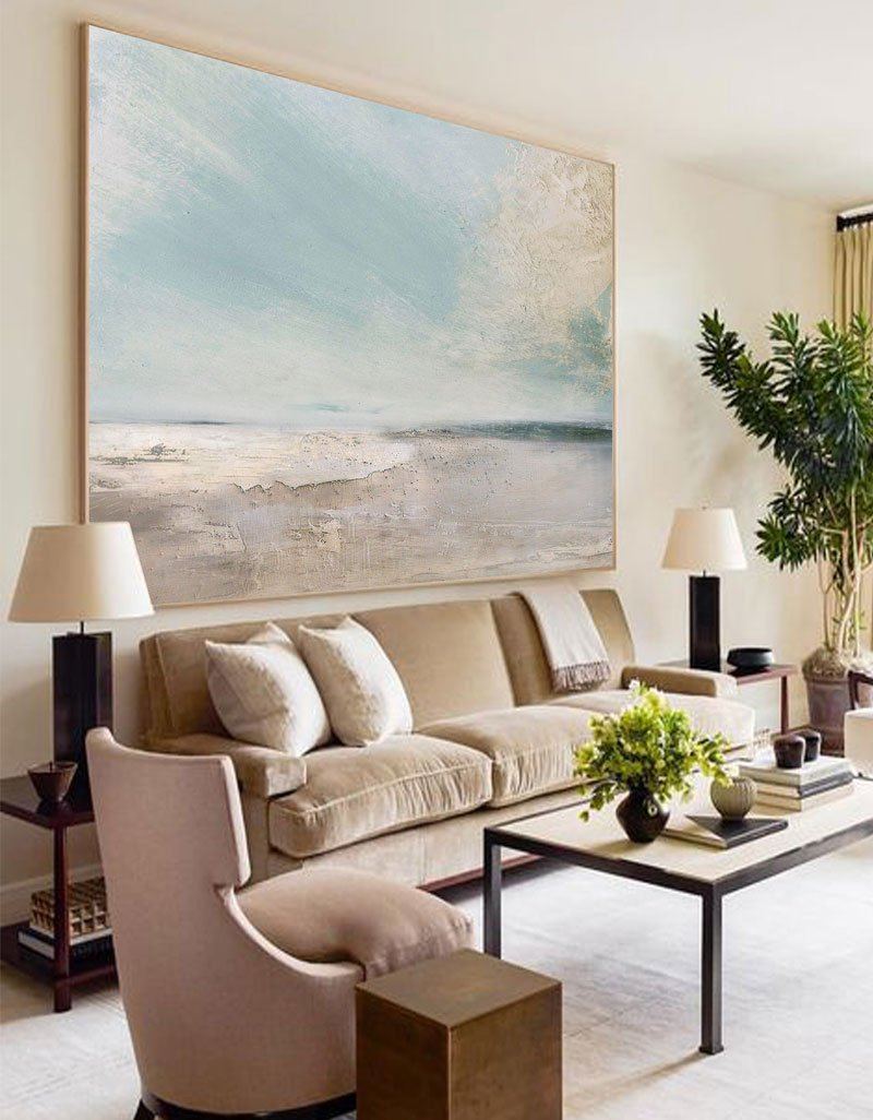 Soft Coastal Blue Beige Seascape Textured Wall Art