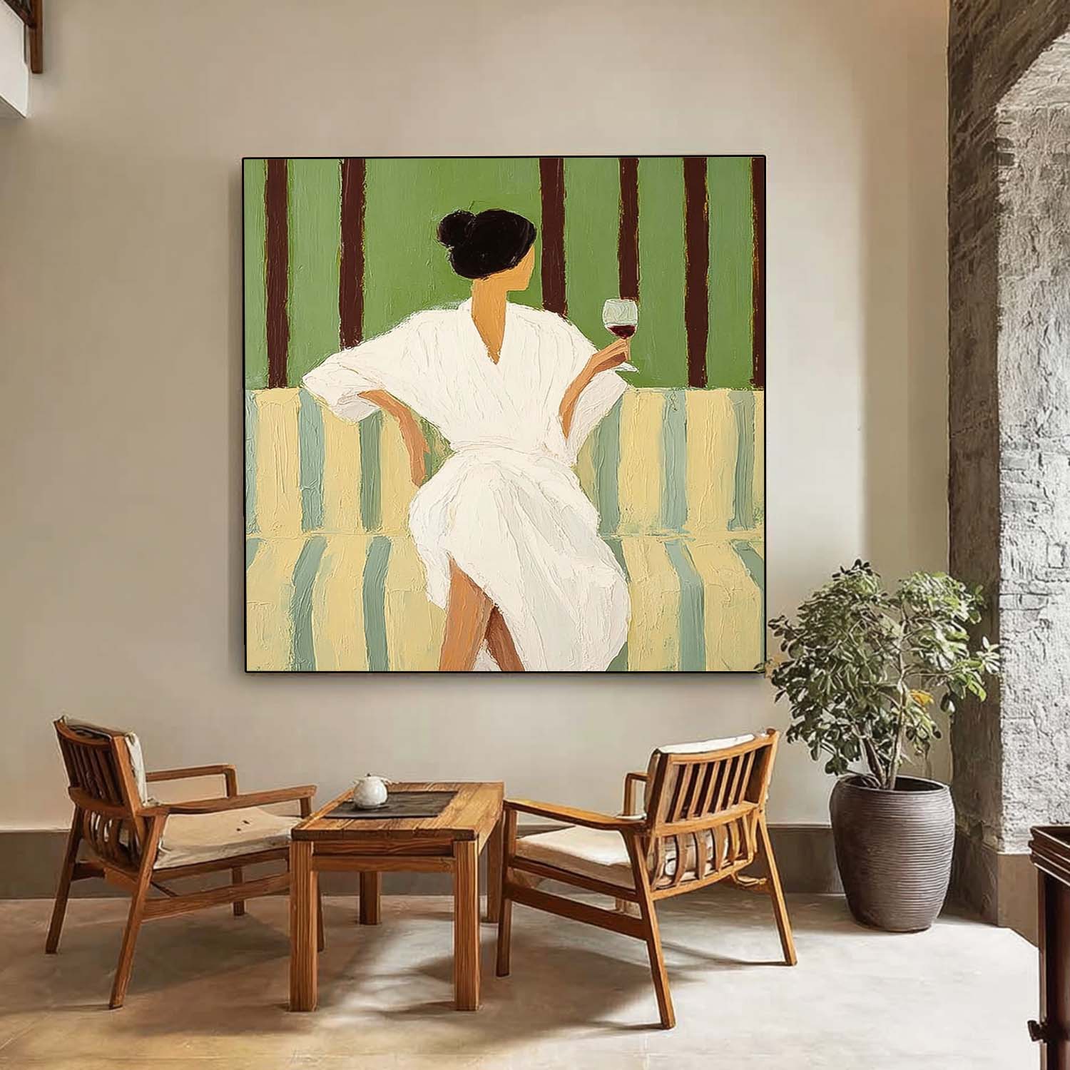 Wall Art Fashion Woman Green White Contemporary