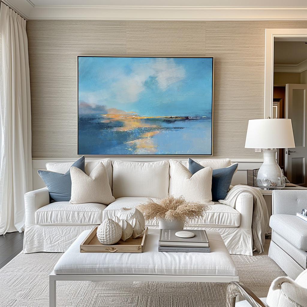 Impressionist Seascape Abstract Hand‑Painted Shimmering Gold Textured Artwork