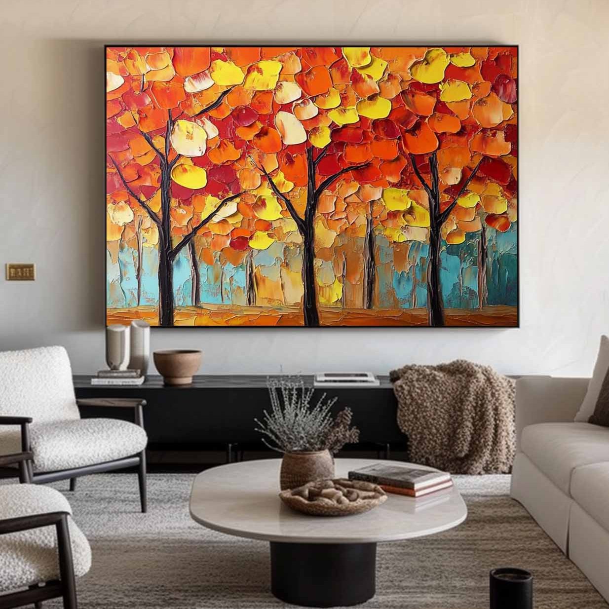 Crimson Trees Golden Fall Painting