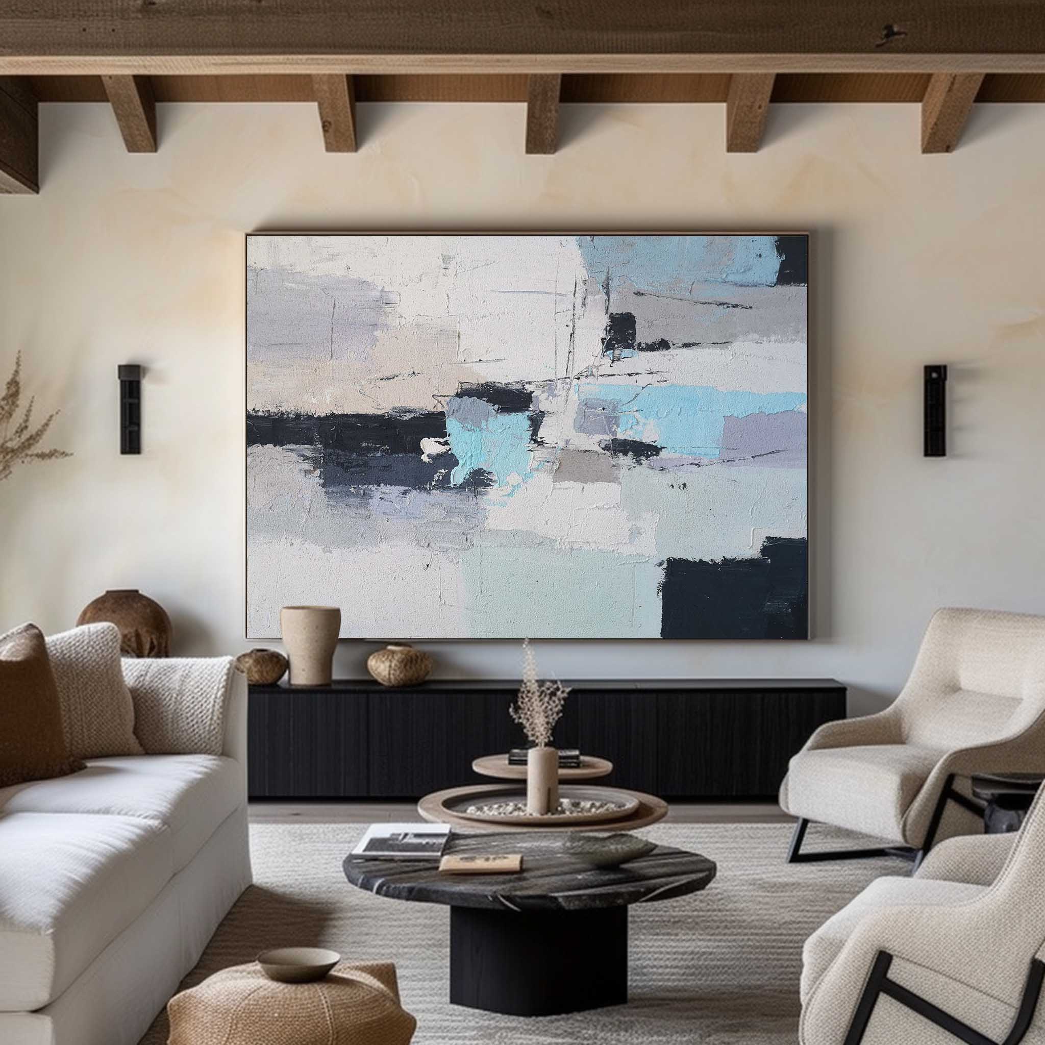 Modern Grey Blue Abstract Canvas Painting